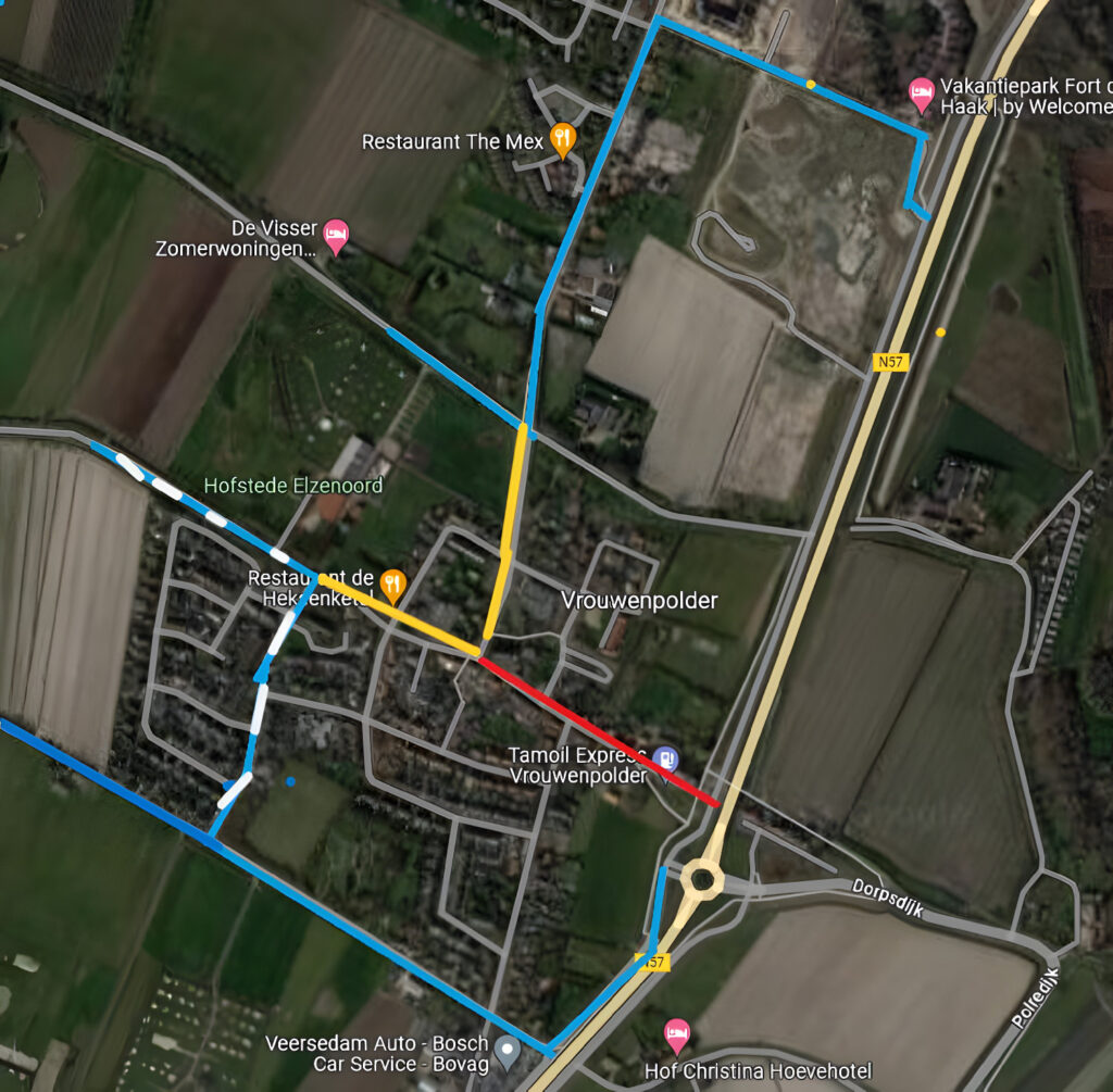 Plattegrond Vrouwen polder met mogelijk routes verkeer